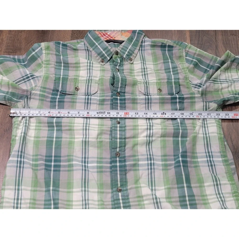 The North Face Mens Large Green Plaid Short‎ Sleeve Button Down Shirt Hiking L/G
